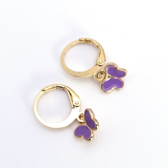 Dainty Purple Butterfly Earrings - Picture 2 of 5